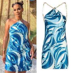 Cult Gaia Blue and White Mini Dress